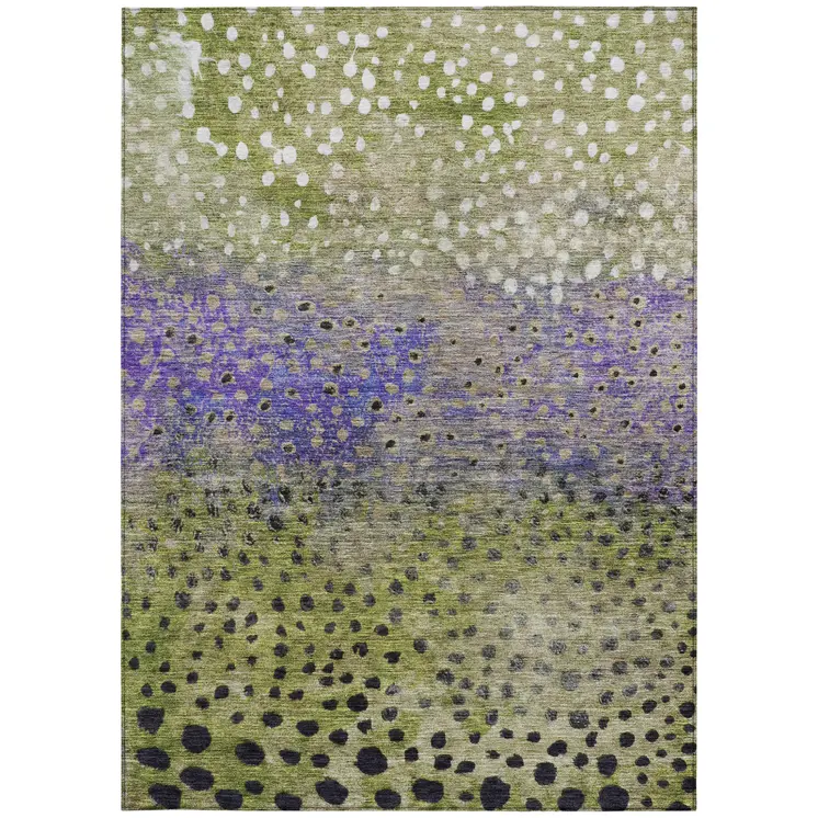 8' X 10' Green Purple And Black Abstract Washable Indoor Outdoor Area Rug
