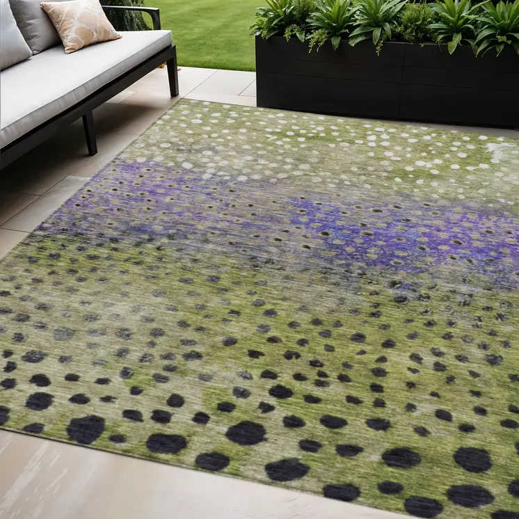 8' X 10' Green Purple And Black Abstract Washable Indoor Outdoor Area Rug