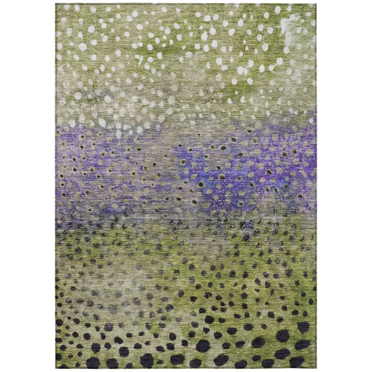8' X 10' Green Purple And Black Abstract Washable Indoor Outdoor Area Rug