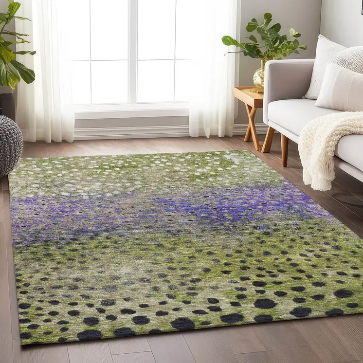 8' X 10' Green Purple And Black Abstract Washable Indoor Outdoor Area Rug