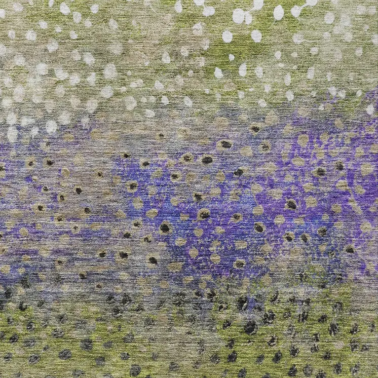 10' X 14' Green Purple And Black Abstract Washable Indoor Outdoor Area Rug