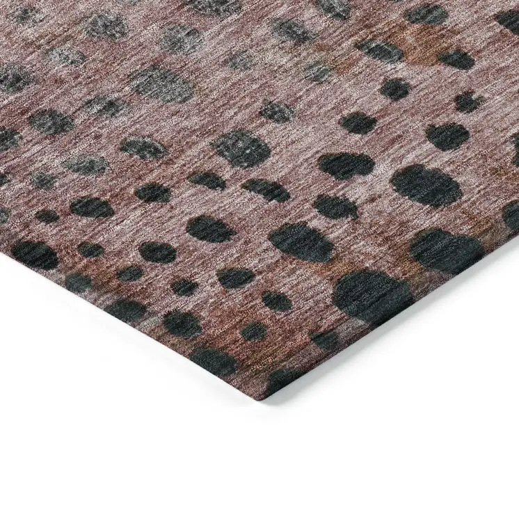 9' X 12' Terra Cotta Blue And Black Abstract Washable Indoor Outdoor Area Rug
