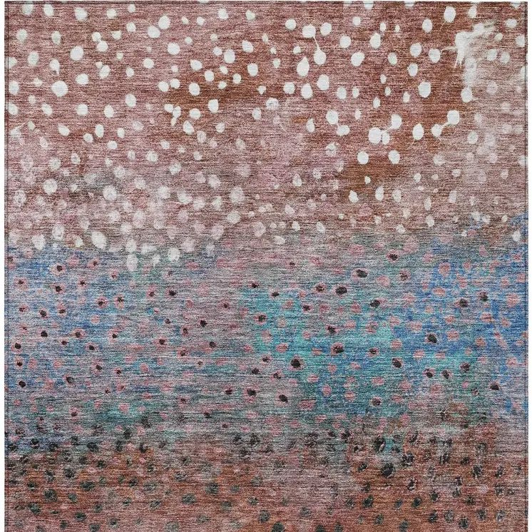 10' X 14' Terra Cotta Blue And Black Abstract Washable Indoor Outdoor Area Rug