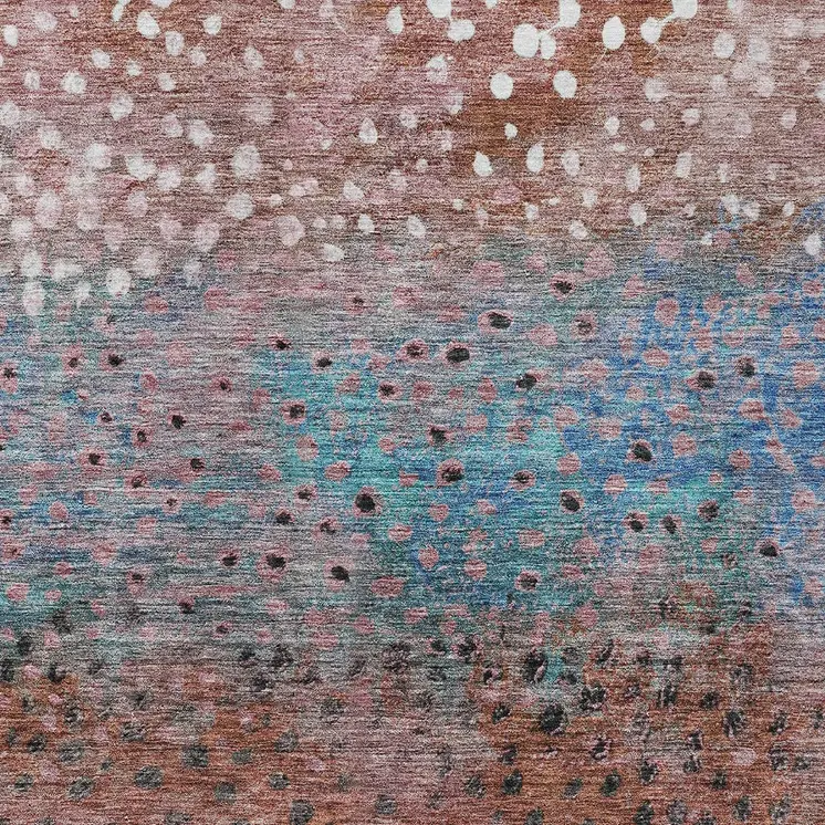 10' X 14' Terra Cotta Blue And Black Abstract Washable Indoor Outdoor Area Rug