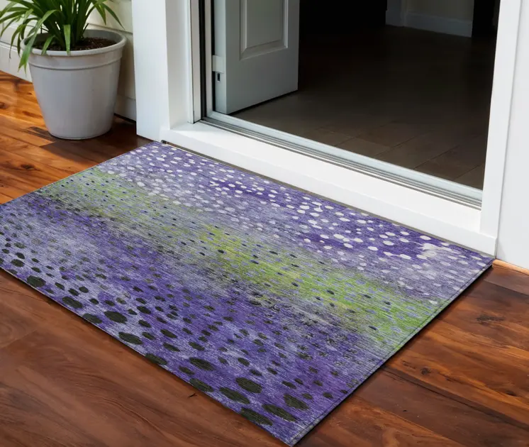 3' X 5' Purple Green And Black Abstract Washable Indoor Outdoor Area Rug
