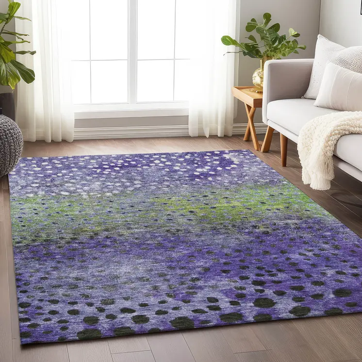 3' X 5' Purple Green And Black Abstract Washable Indoor Outdoor Area Rug