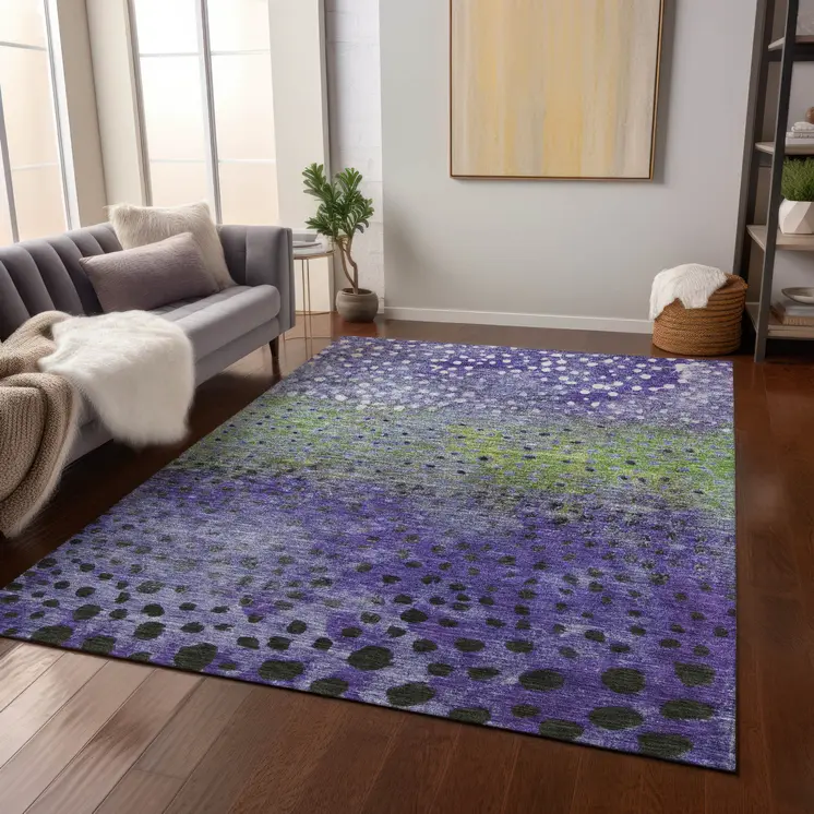 3' X 5' Purple Green And Black Abstract Washable Indoor Outdoor Area Rug