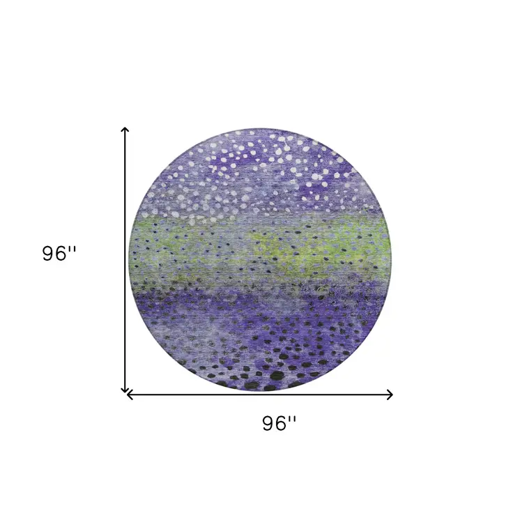 8' Purple Green And Black Round Abstract Washable Indoor Outdoor Area Rug