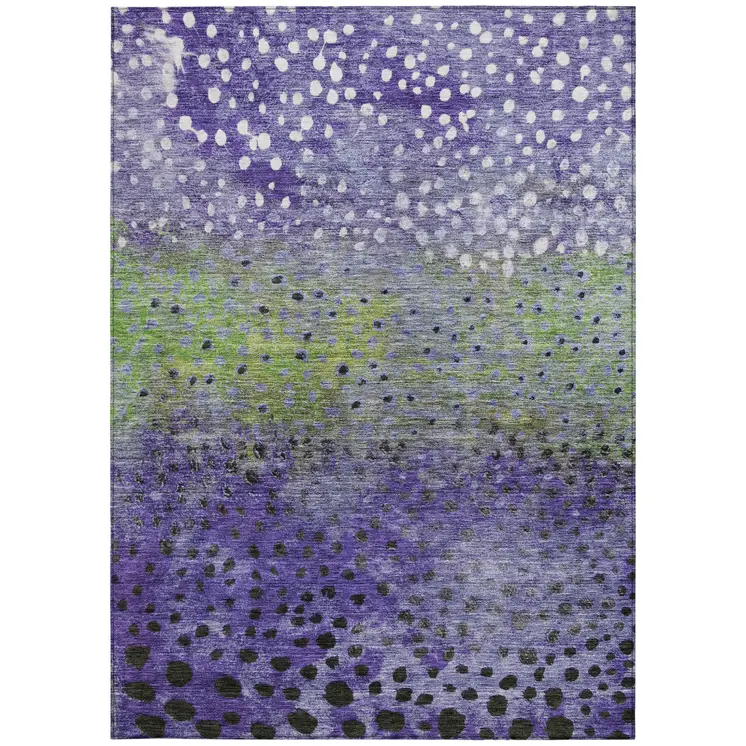 8' X 10' Purple Green And Black Abstract Washable Indoor Outdoor Area Rug