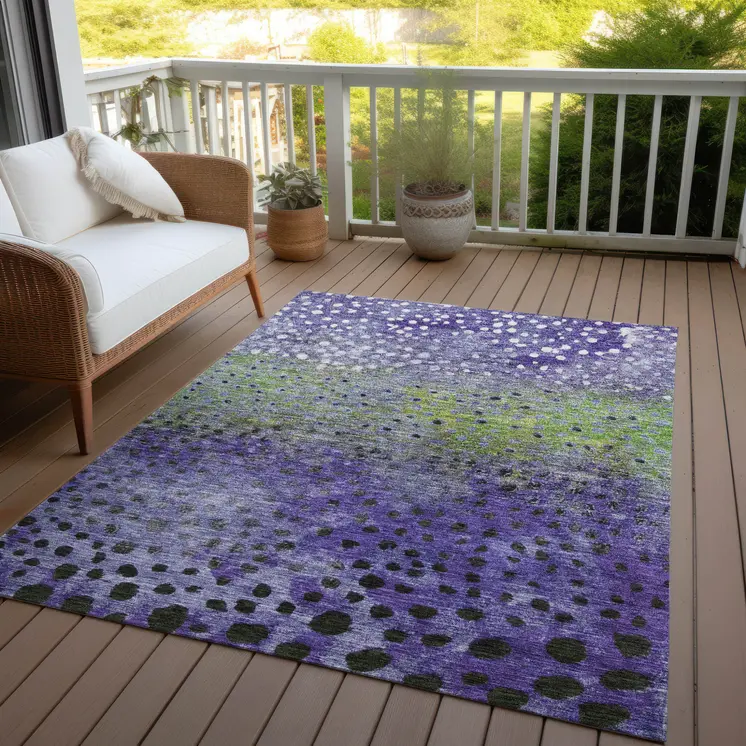 8' X 10' Purple Green And Black Abstract Washable Indoor Outdoor Area Rug