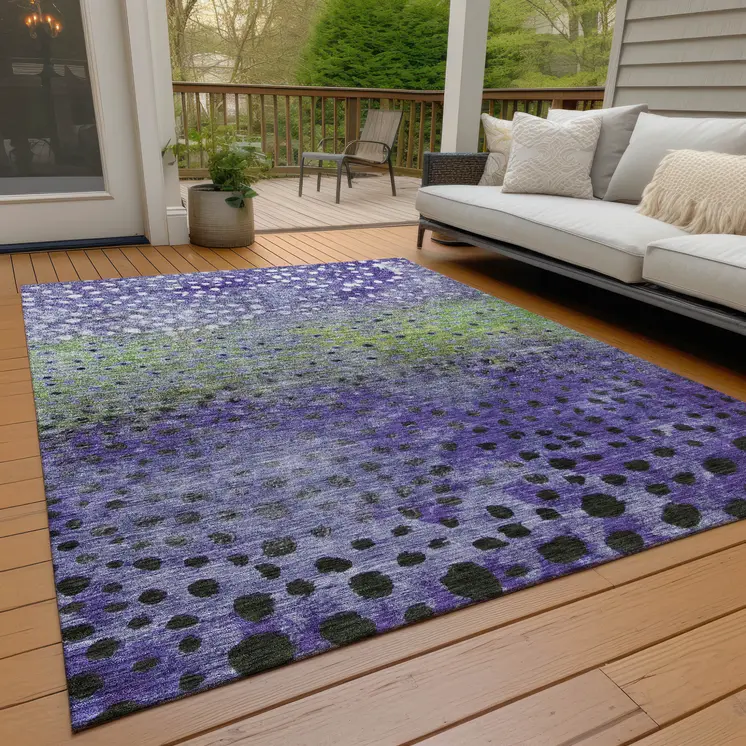 9' X 12' Purple Green And Black Abstract Washable Indoor Outdoor Area Rug