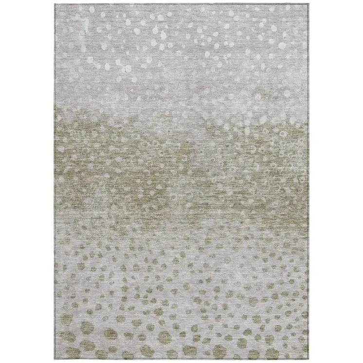 5' X 8' Taupe Green And Ivory Abstract Washable Indoor Outdoor Area Rug