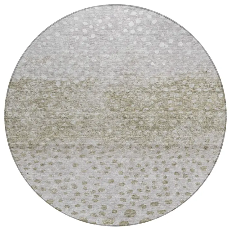 8' Taupe Green And Ivory Round Abstract Washable Indoor Outdoor Area Rug