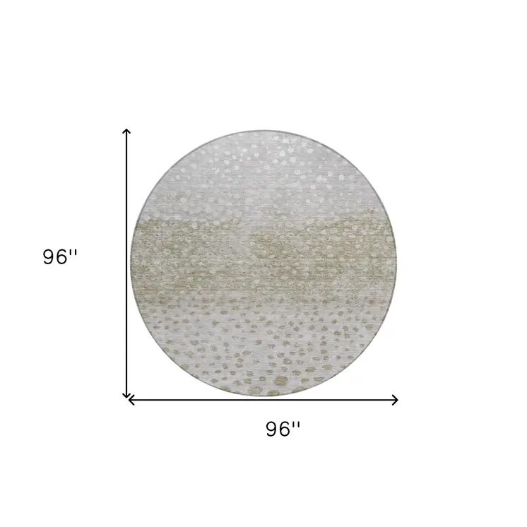 8' Taupe Green And Ivory Round Abstract Washable Indoor Outdoor Area Rug