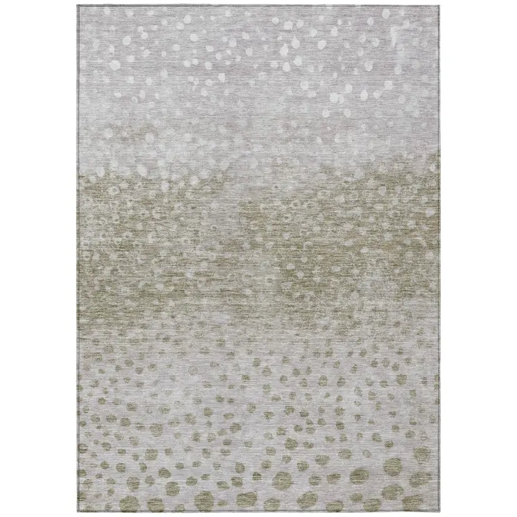 8' X 10' Taupe Green And Ivory Abstract Washable Indoor Outdoor Area Rug