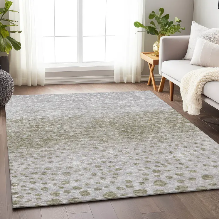 8' X 10' Taupe Green And Ivory Abstract Washable Indoor Outdoor Area Rug