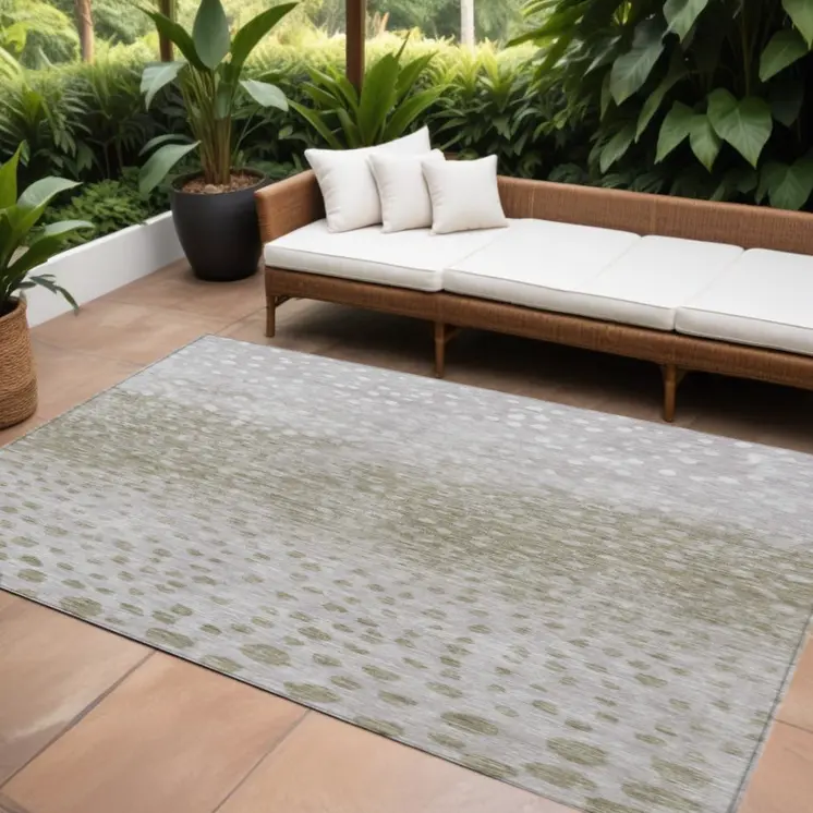 9' X 12' Taupe Green And Ivory Abstract Washable Indoor Outdoor Area Rug