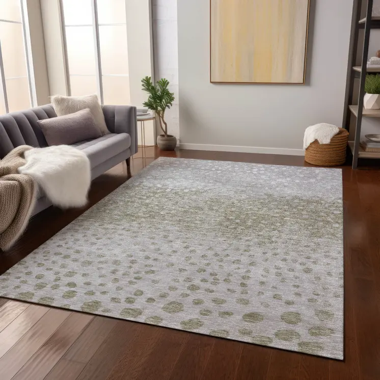 9' X 12' Taupe Green And Ivory Abstract Washable Indoor Outdoor Area Rug