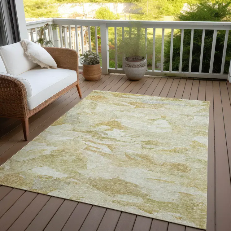 5' X 8' Beige Light Green And Brown Abstract Washable Indoor Outdoor Area Rug