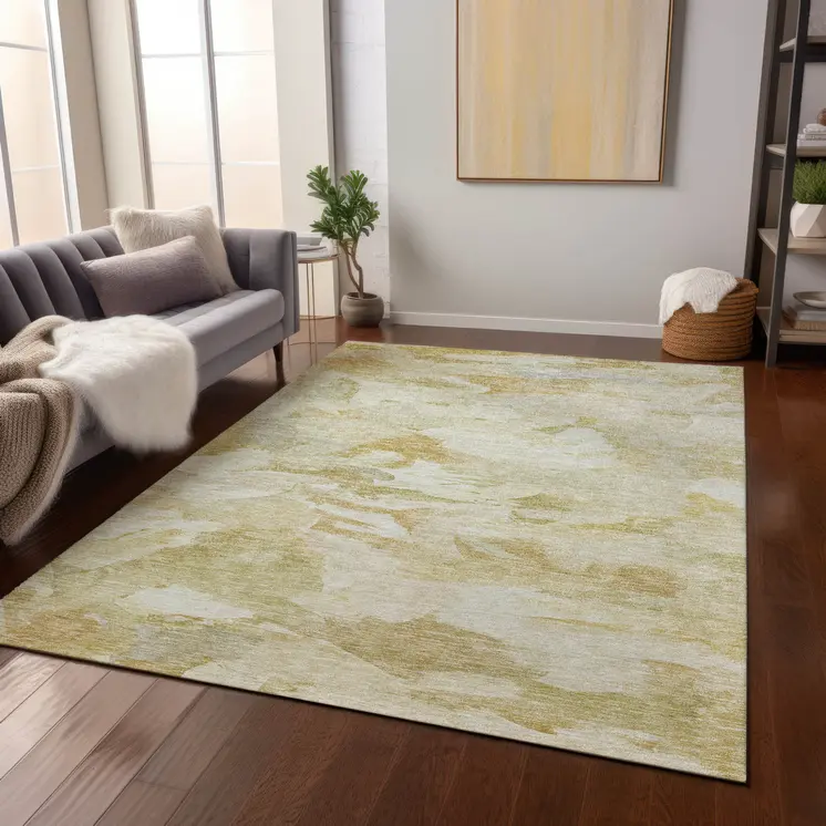 5' X 8' Beige Light Green And Brown Abstract Washable Indoor Outdoor Area Rug