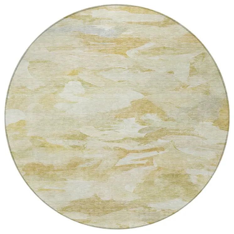 8' Beige Light Green And Brown Round Abstract Washable Indoor Outdoor Area Rug