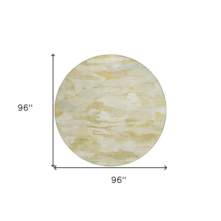 8' Beige Light Green And Brown Round Abstract Washable Indoor Outdoor Area Rug
