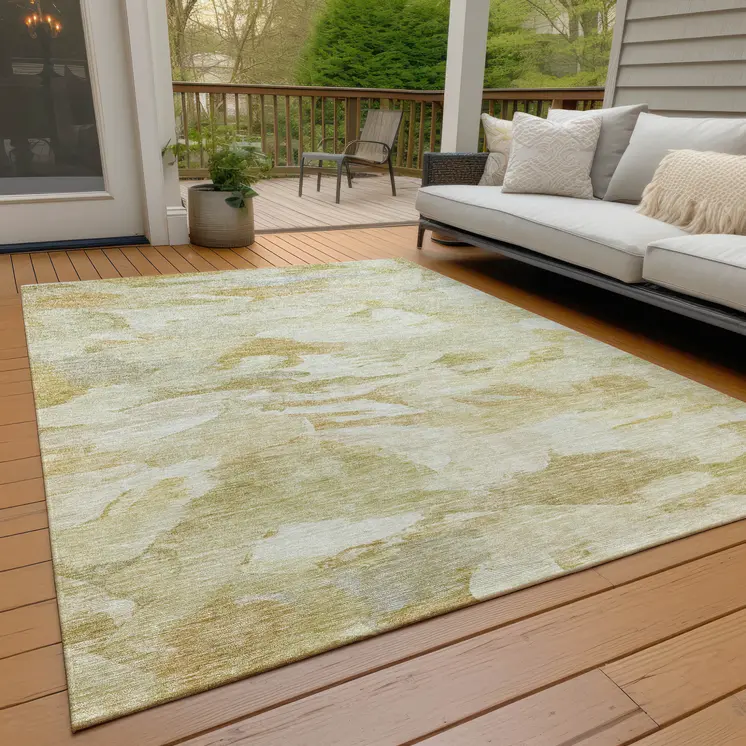9' X 12' Beige Light Green And Brown Abstract Washable Indoor Outdoor Area Rug