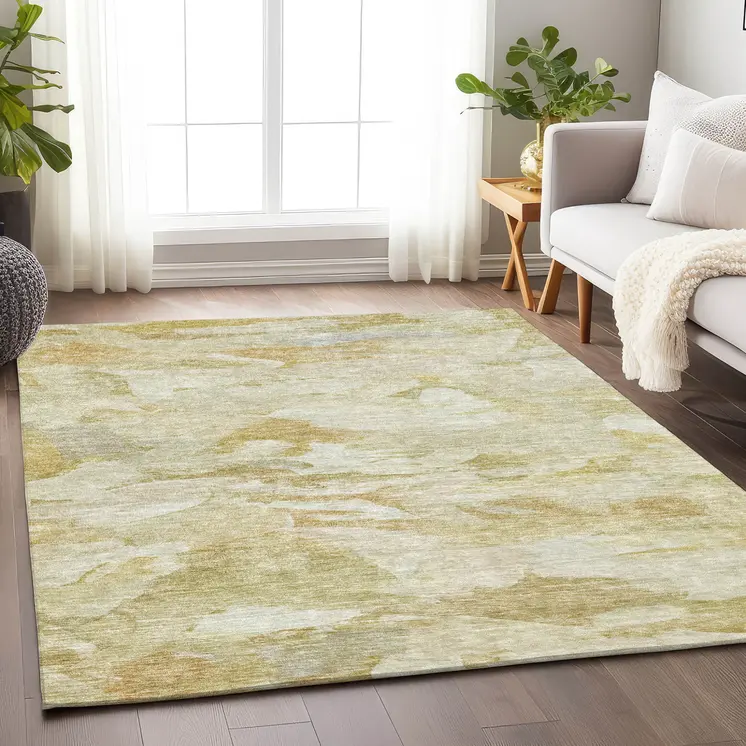 10' X 14' Beige Light Green And Brown Abstract Washable Indoor Outdoor Area Rug