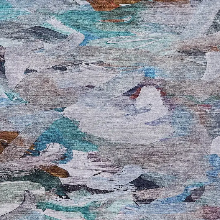3' X 5' Blue Gray And Brown Abstract Washable Indoor Outdoor Area Rug