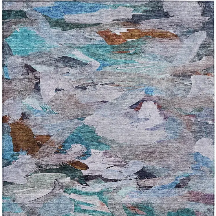 5' X 8' Blue Gray And Brown Abstract Washable Indoor Outdoor Area Rug