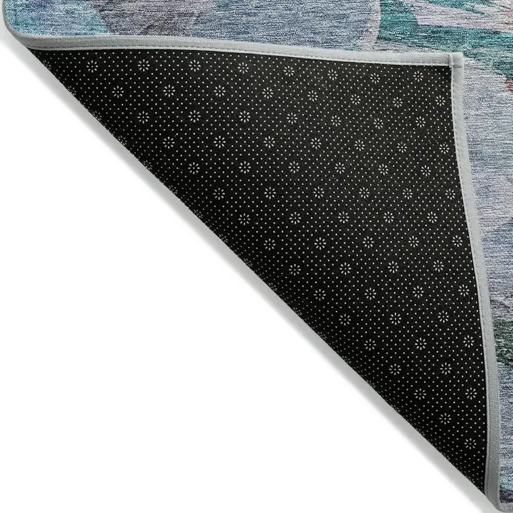 8' Blue Gray And Brown Round Abstract Washable Indoor Outdoor Area Rug