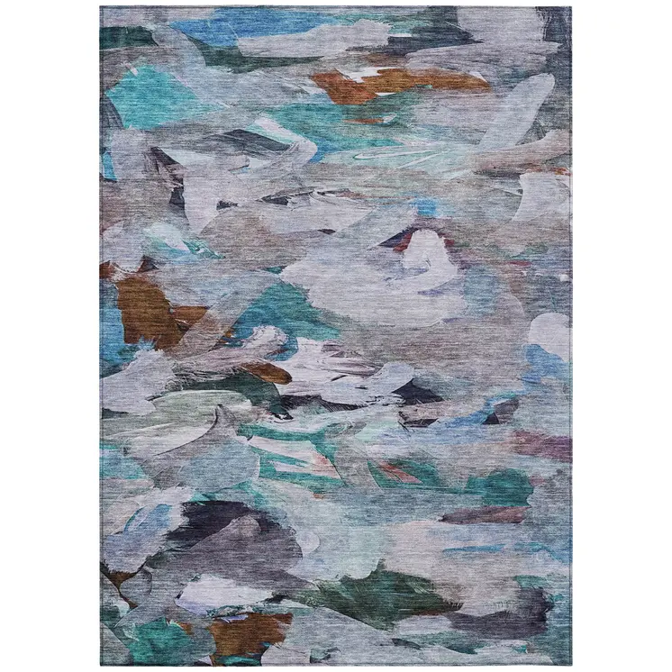 8' X 10' Blue Gray And Brown Abstract Washable Indoor Outdoor Area Rug