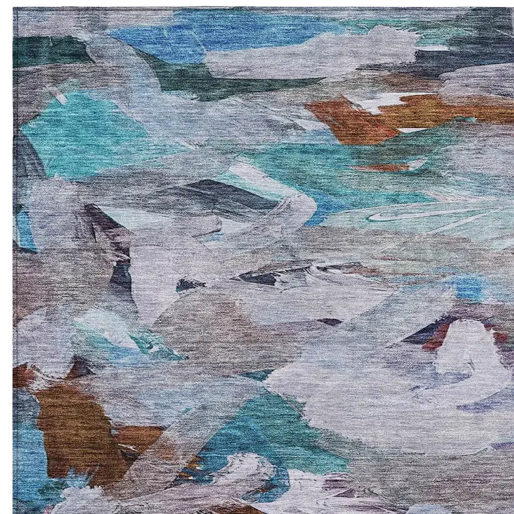 8' X 10' Blue Gray And Brown Abstract Washable Indoor Outdoor Area Rug