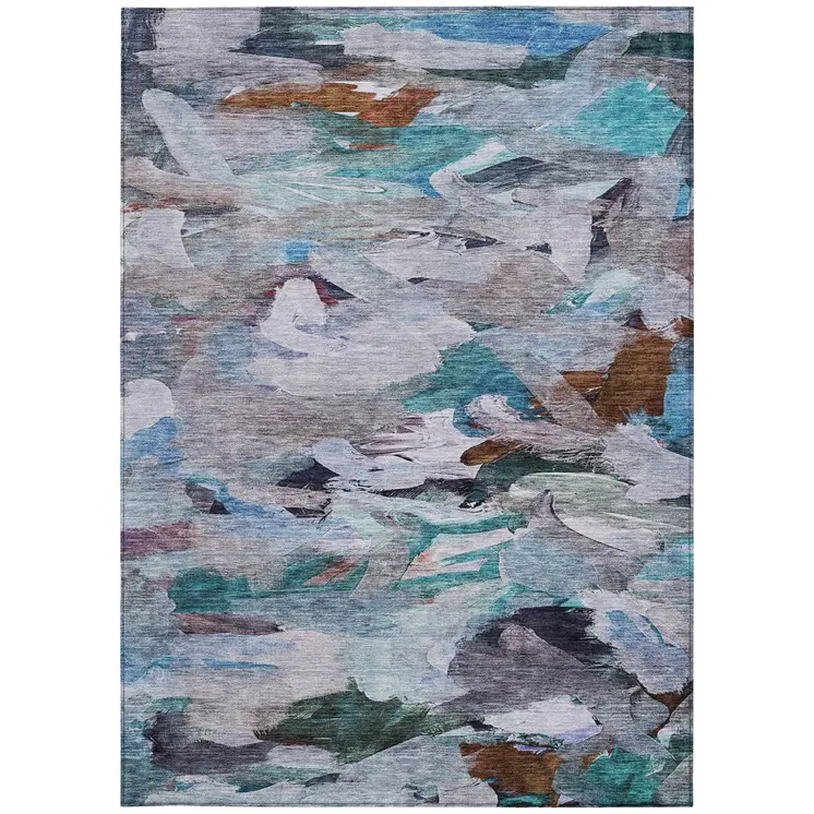 9' X 12' Blue Gray And Brown Abstract Washable Indoor Outdoor Area Rug