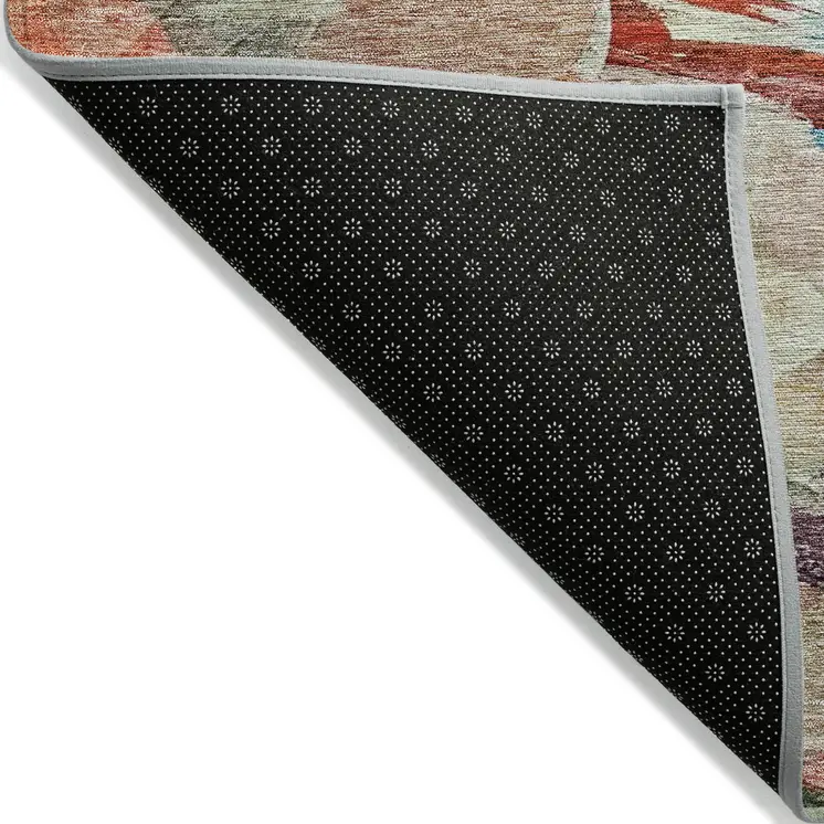 3' X 5' Green Teal Blue And Terra Cotta Abstract Washable Indoor Outdoor Area Rug