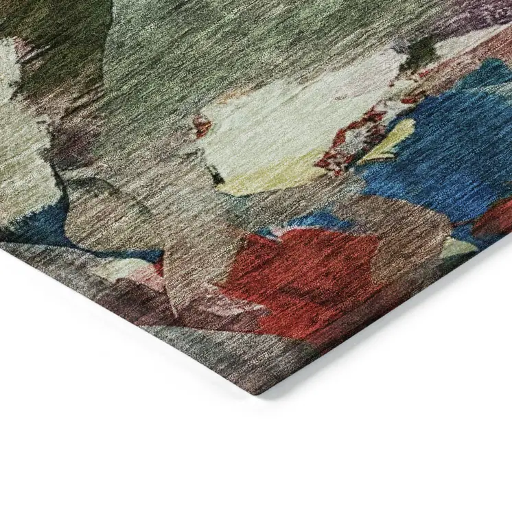 3' X 5' Green Teal Blue And Terra Cotta Abstract Washable Indoor Outdoor Area Rug