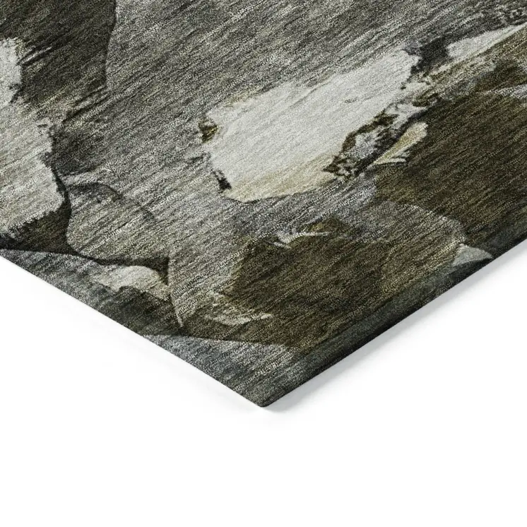 3' X 5' Granite Gray And Green Abstract Washable Indoor Outdoor Area Rug