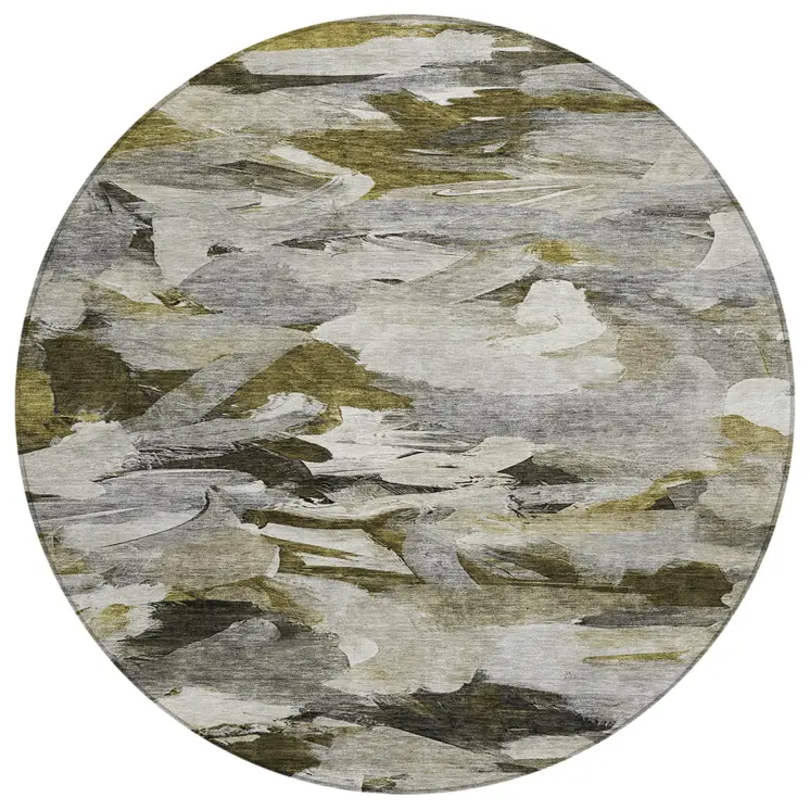 8' Granite Gray And Green Round Abstract Washable Indoor Outdoor Area Rug