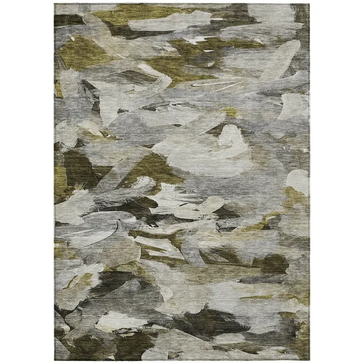 8' X 10' Granite Gray And Green Abstract Washable Indoor Outdoor Area Rug