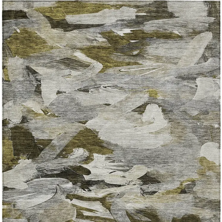 10' X 14' Granite Gray And Green Abstract Washable Indoor Outdoor Area Rug