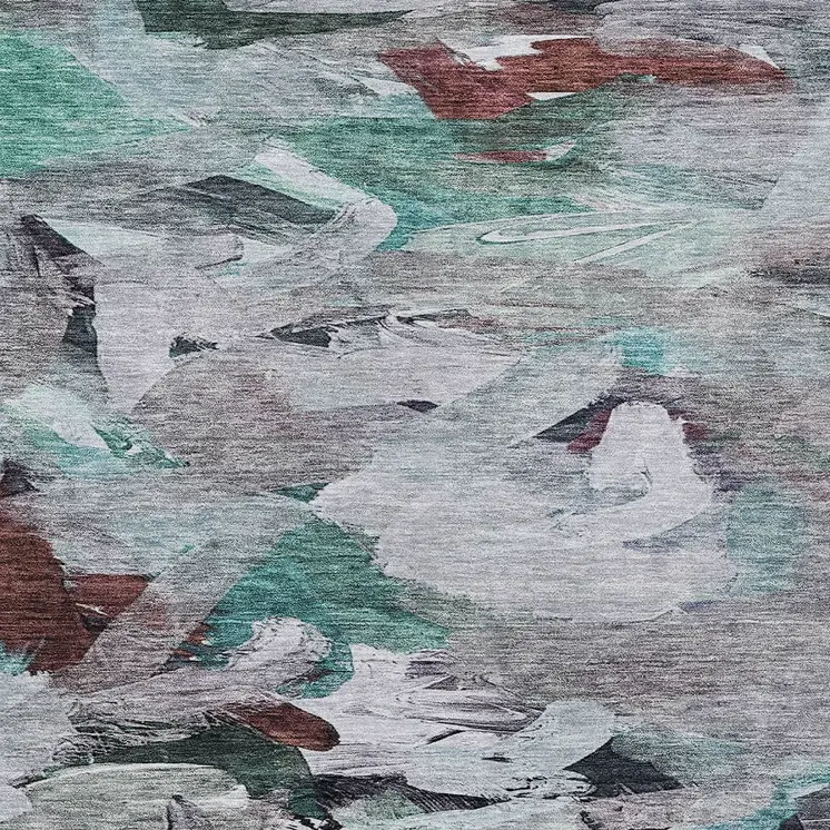 5' X 8' Teal Blue Gray And Brown Abstract Washable Indoor Outdoor Area Rug