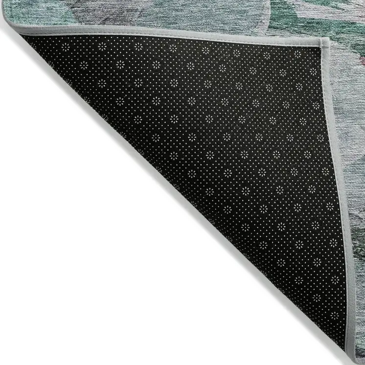 8' Teal Blue Gray And Brown Round Abstract Washable Indoor Outdoor Area Rug