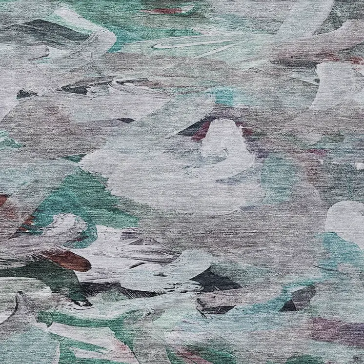 9' X 12' Teal Blue Gray And Brown Abstract Washable Indoor Outdoor Area Rug