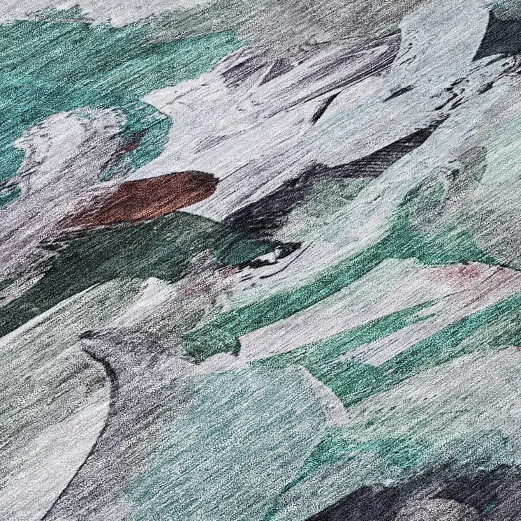 9' X 12' Teal Blue Gray And Brown Abstract Washable Indoor Outdoor Area Rug