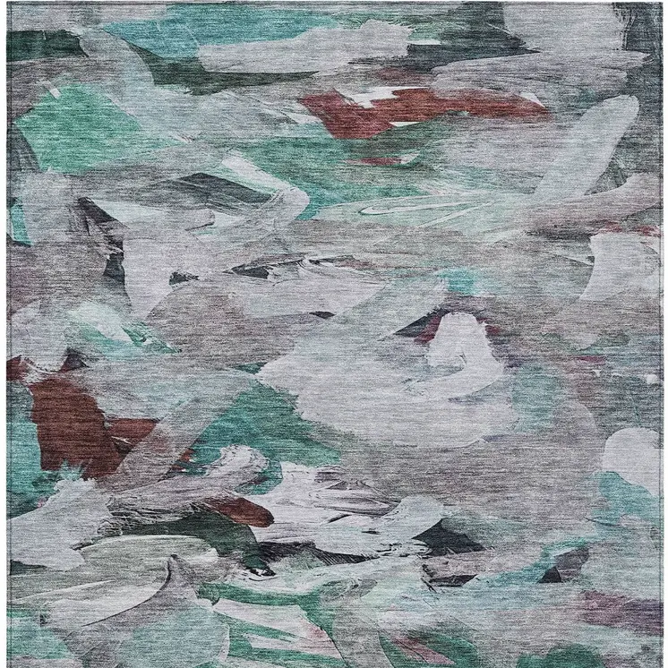 10' X 14' Teal Blue Gray And Brown Abstract Washable Indoor Outdoor Area Rug