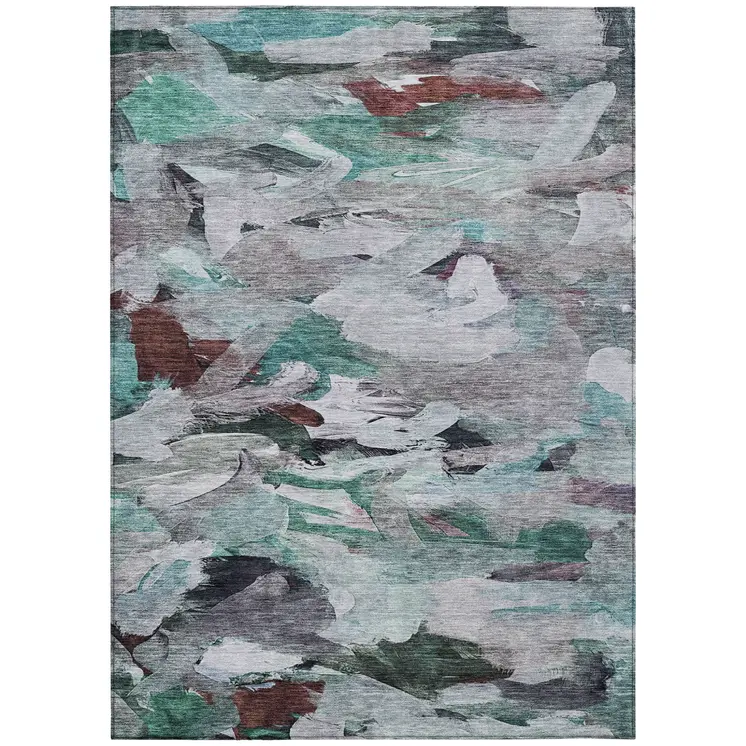 10' X 14' Teal Blue Gray And Brown Abstract Washable Indoor Outdoor Area Rug