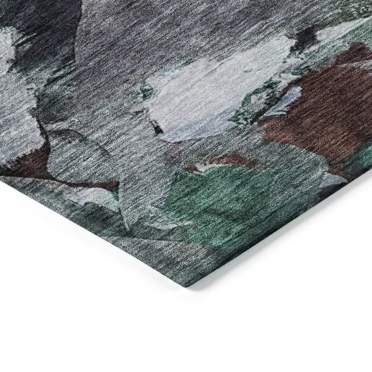 10' X 14' Teal Blue Gray And Brown Abstract Washable Indoor Outdoor Area Rug