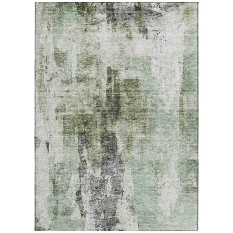 3' X 5' Mint Green Ivory And Gray Abstract Washable Indoor Outdoor Area Rug