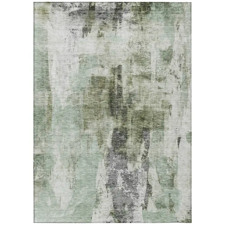 3' X 5' Mint Green Ivory And Gray Abstract Washable Indoor Outdoor Area Rug