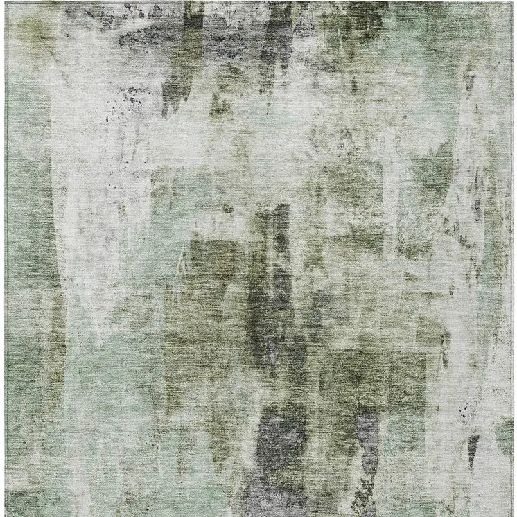 3' X 5' Mint Green Ivory And Gray Abstract Washable Indoor Outdoor Area Rug